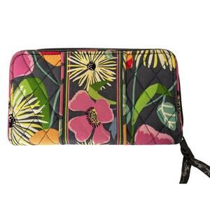 Vera Bradley Accordion Zip-Around Wallet Jazzy Blooms pattern Pink Yellow Green